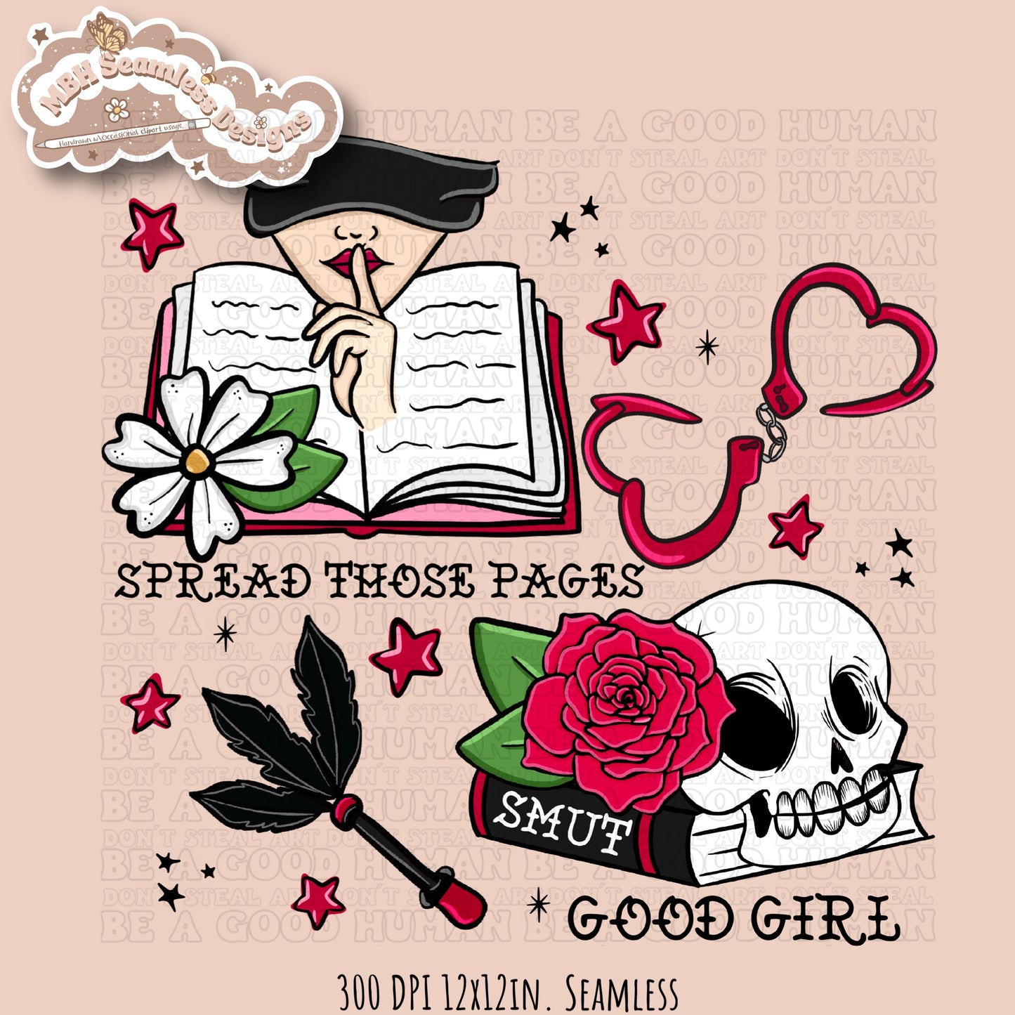 Smut Book Lover Seamless Pattern & PNG•MULTIPLE COLORWAYS