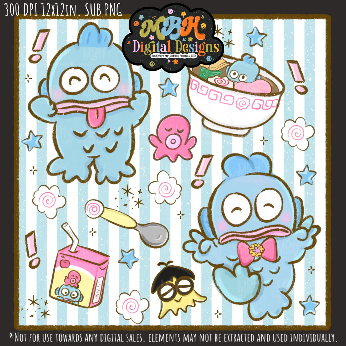 Hangyodon Seamless Pattern // PNG // Assorted Colorways