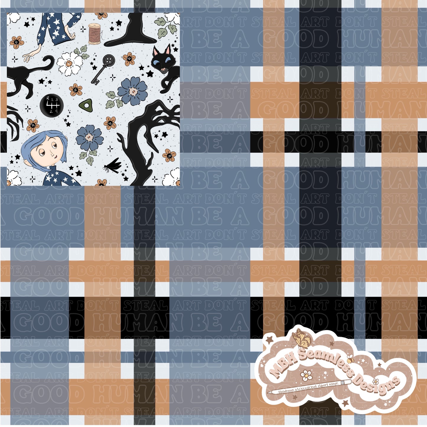 EXCLUSIVE Boho Floral Button Eye Girl & Coordinate Seamless Pattern (NO FABRIC SHOPS)