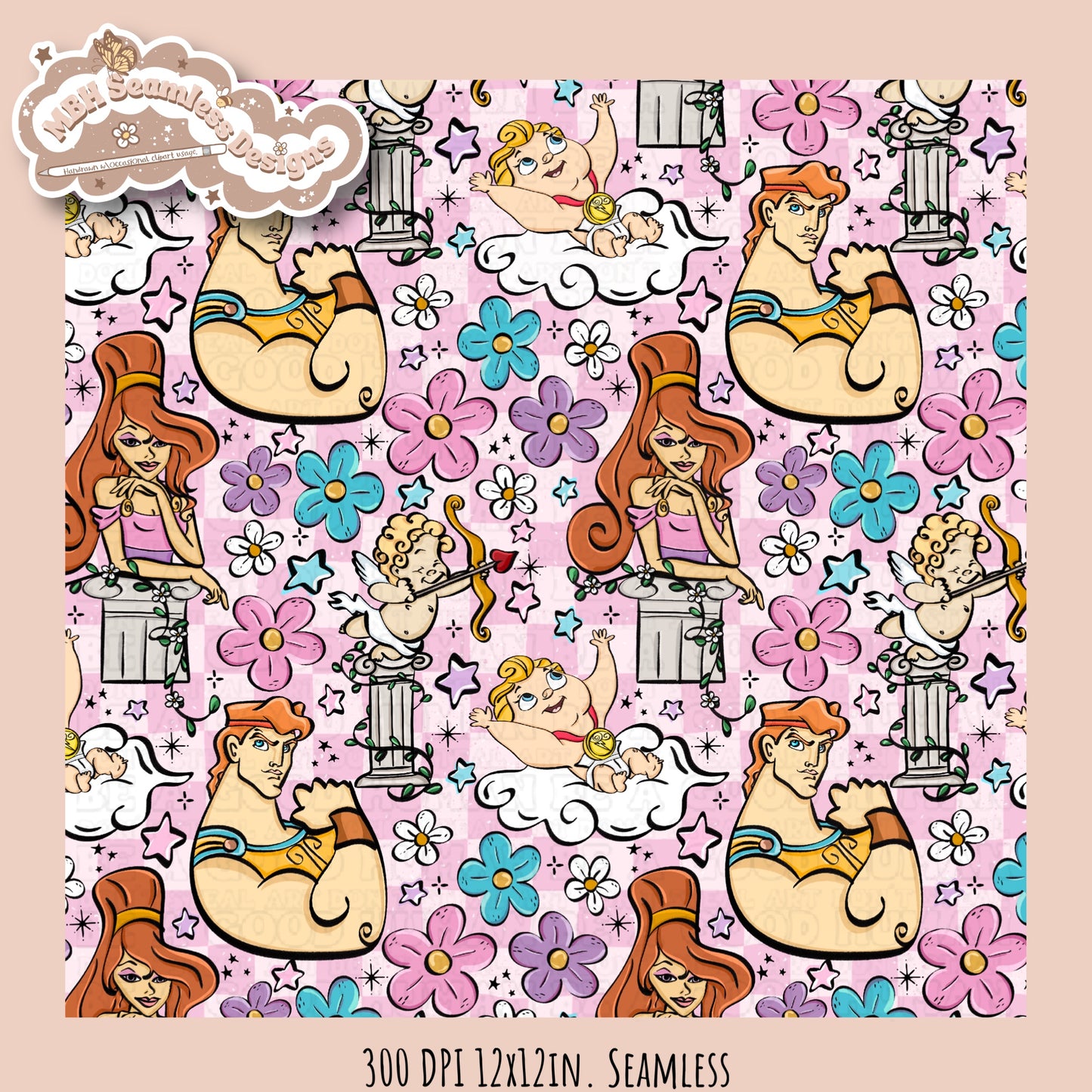 Floral Hercules Seamless Pattern & PNG Assorted Colorways