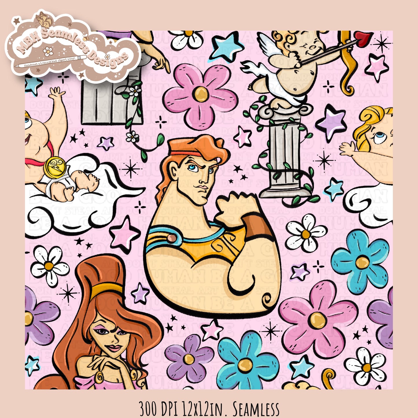 Floral Hercules Seamless Pattern & PNG Assorted Colorways