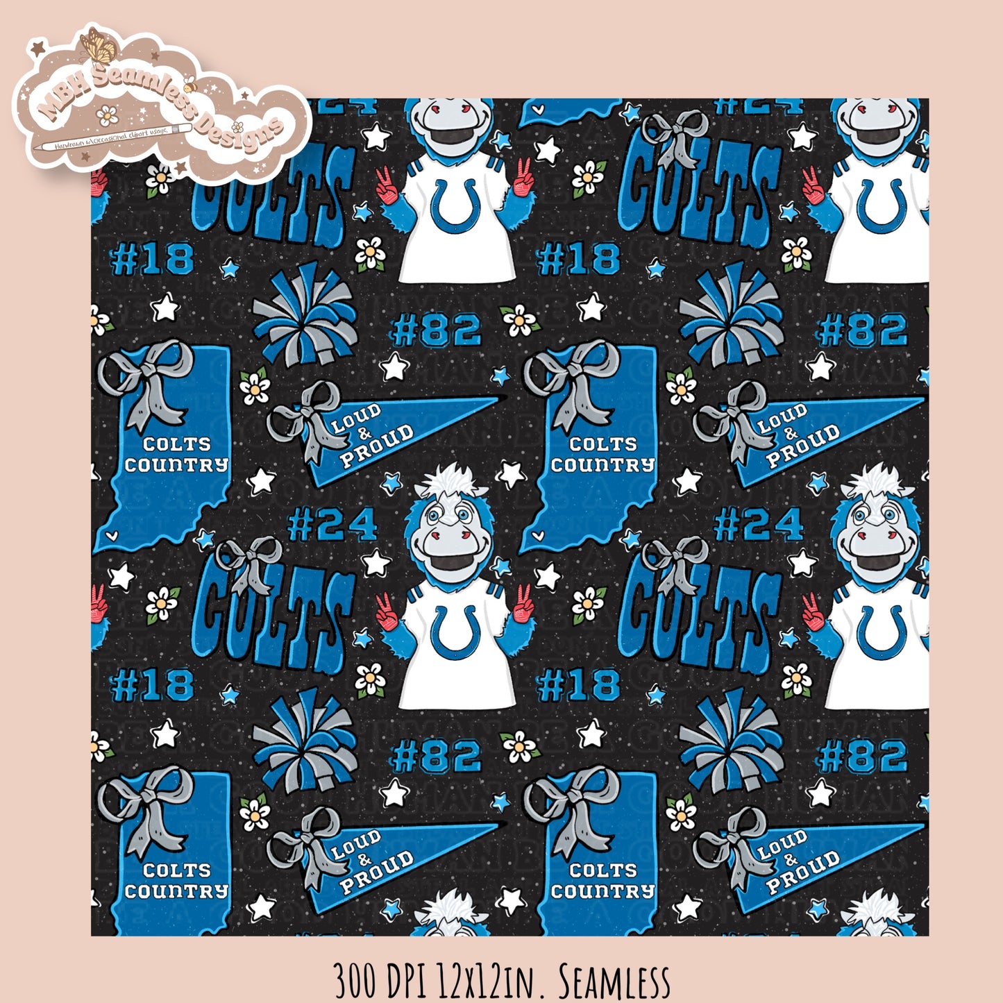 Colts x Daisies Football Seamless Pattern // Assorted Colorways
