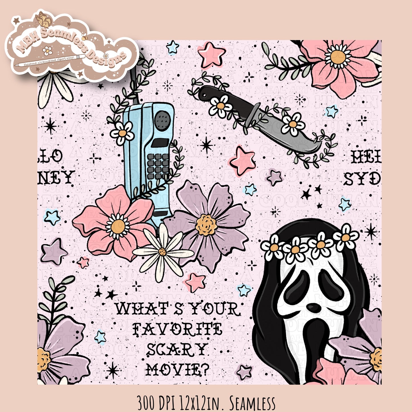 Scream x Tattoo Floral Seamless Pattern // PNG //Multiple Colorway Options