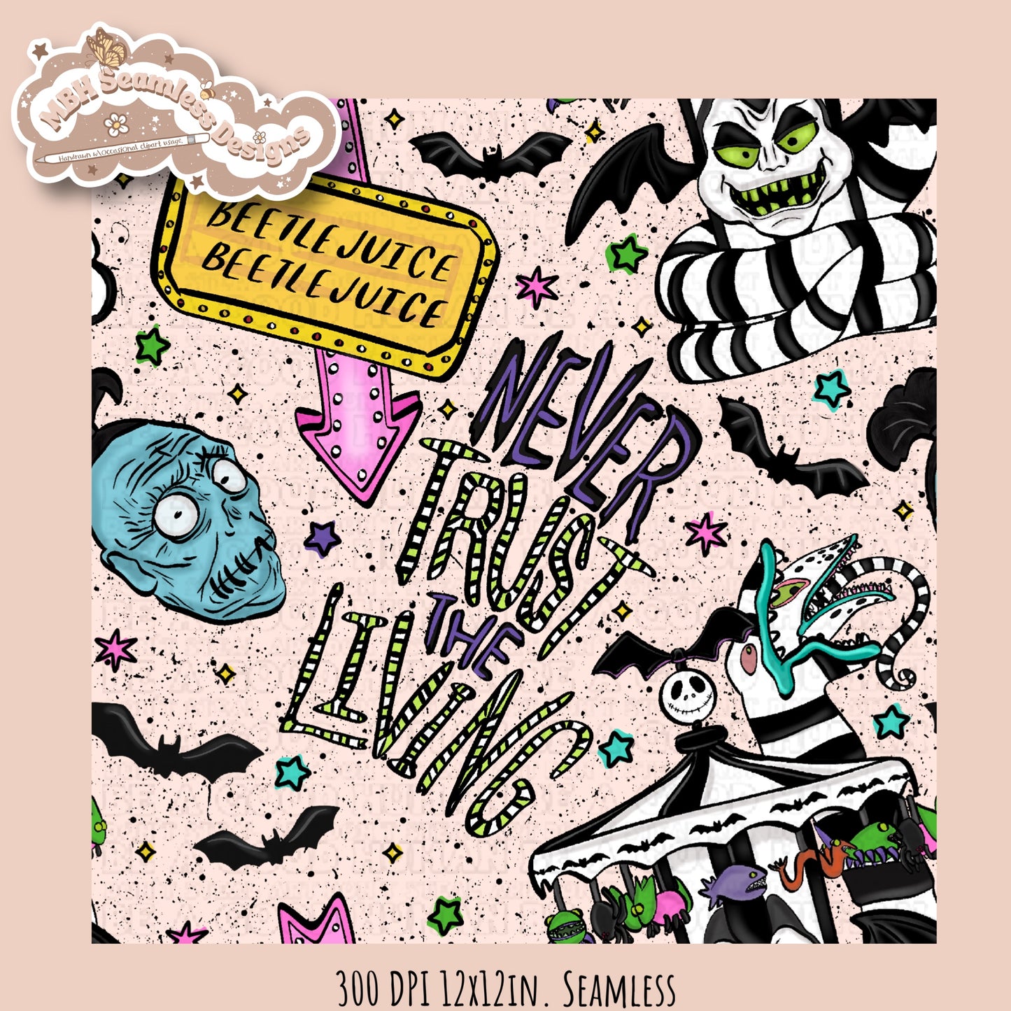 Never Trust The Living Seamless Pattern // PNG // Multiple Colorway Options