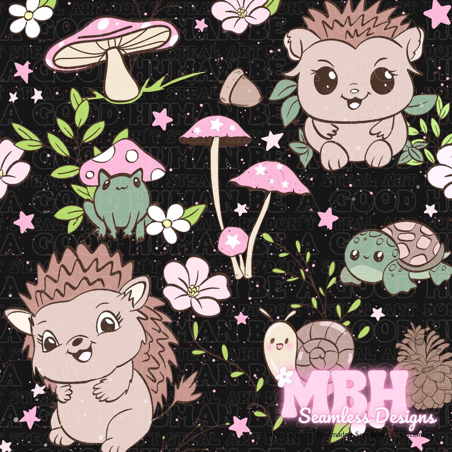 Cottagecore Hedgehogs Assorted Colorways Seamless Pattern