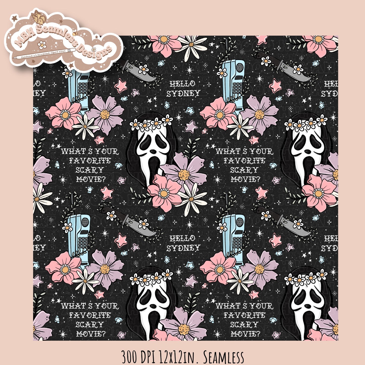 Scream x Tattoo Floral Seamless Pattern // PNG //Multiple Colorway Options
