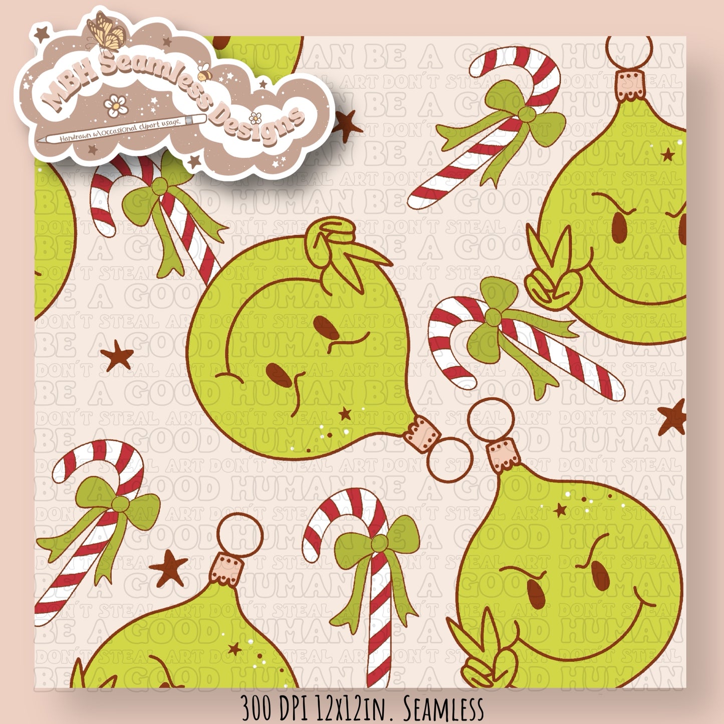 Grumpy Guy Ornaments Seamless Pattern