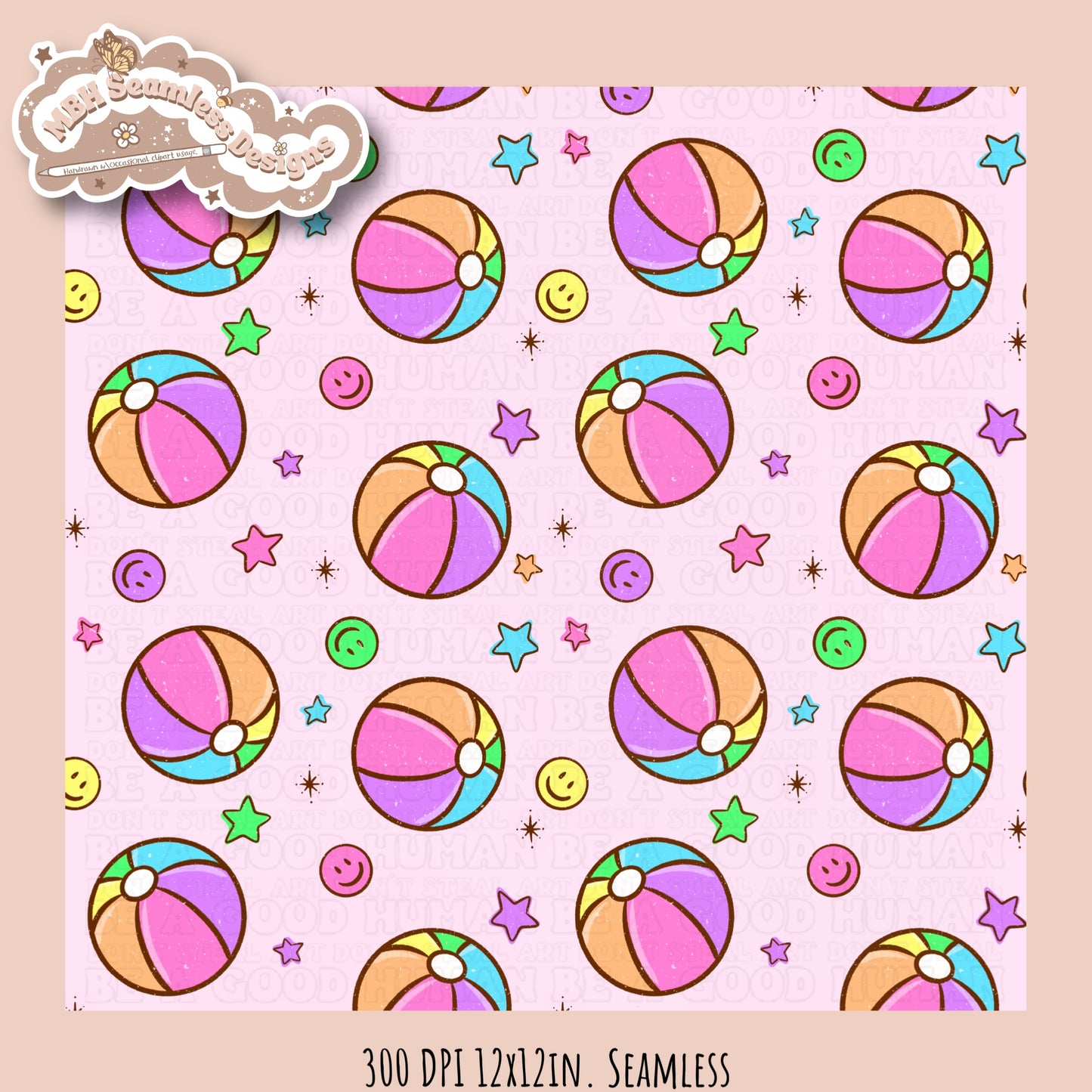 Beach Ball Smilies Seamless Pattern • Multiple Colorways