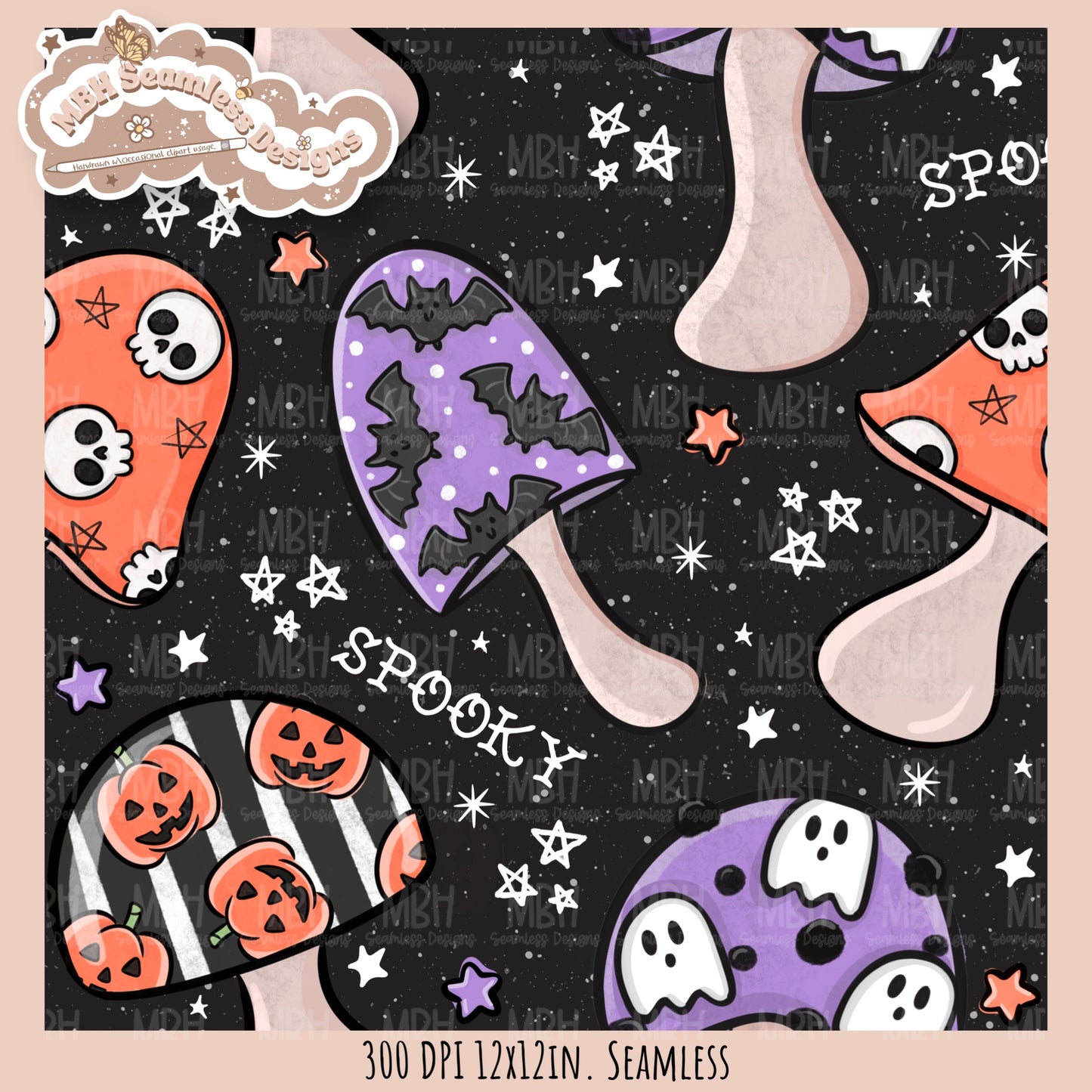 Spooky Shrooms Seamless Pattern // Assorted Colorway Options