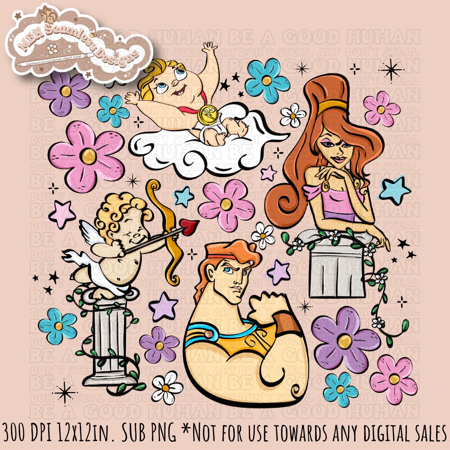 Floral Hercules Seamless Pattern & PNG Assorted Colorways