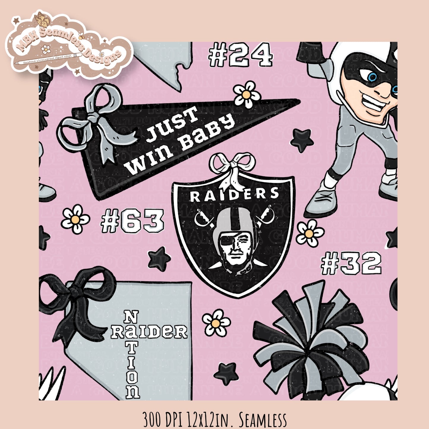 Raiders x Daisies Football Seamless Pattern // Assorted Colorways