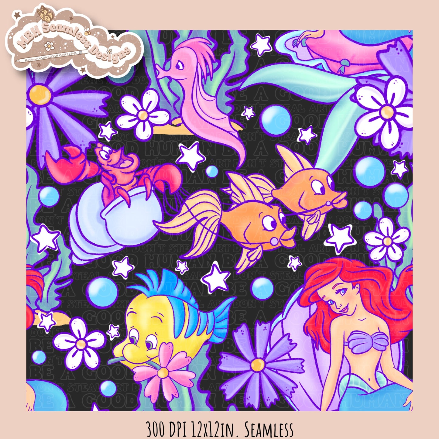 LIMITED EXCLUSIVE Starry Little Mermaid Seamless Pattern & PNG