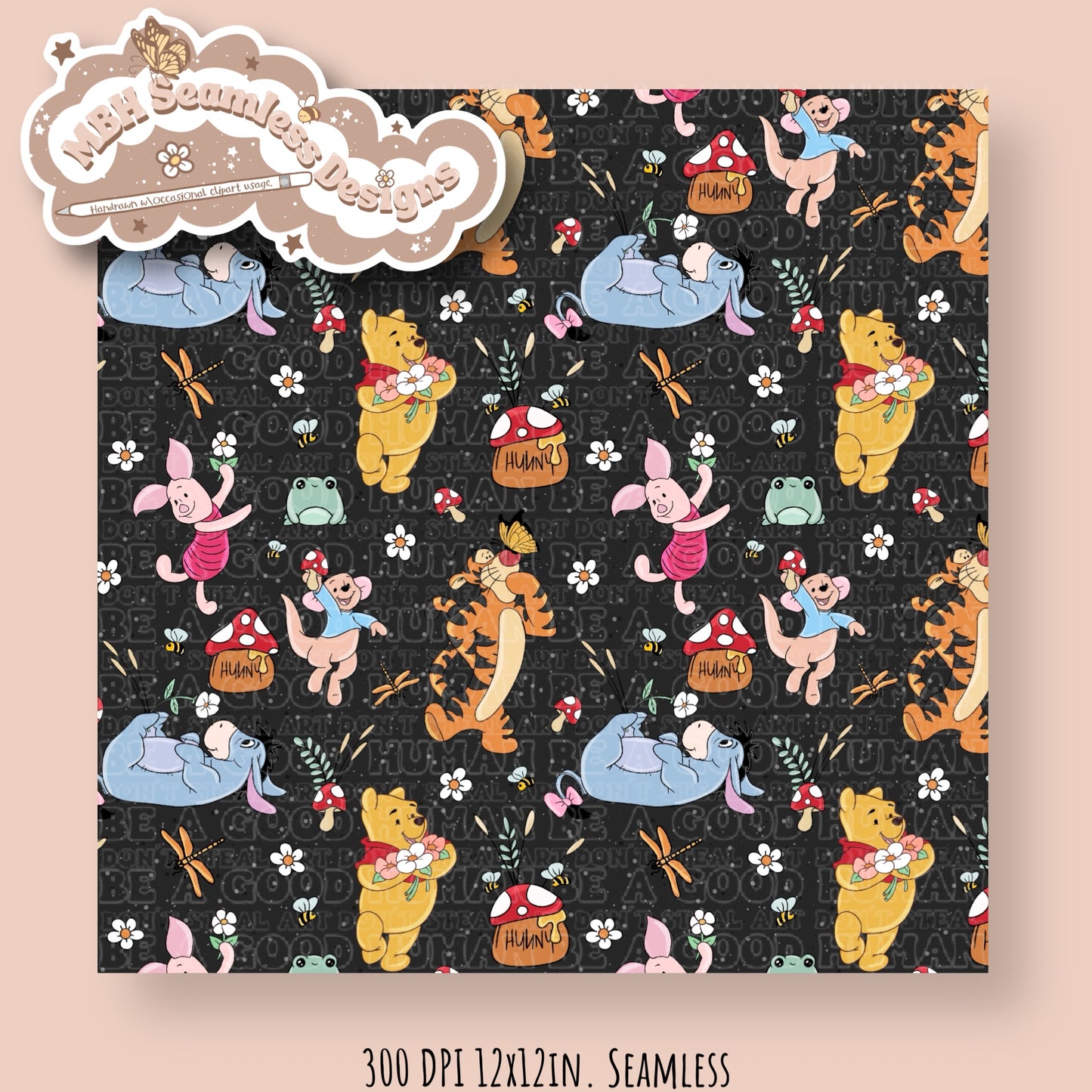 Cottagecore Pooh & Friends MULTIPLE COLORWAYS Seamless Pattern