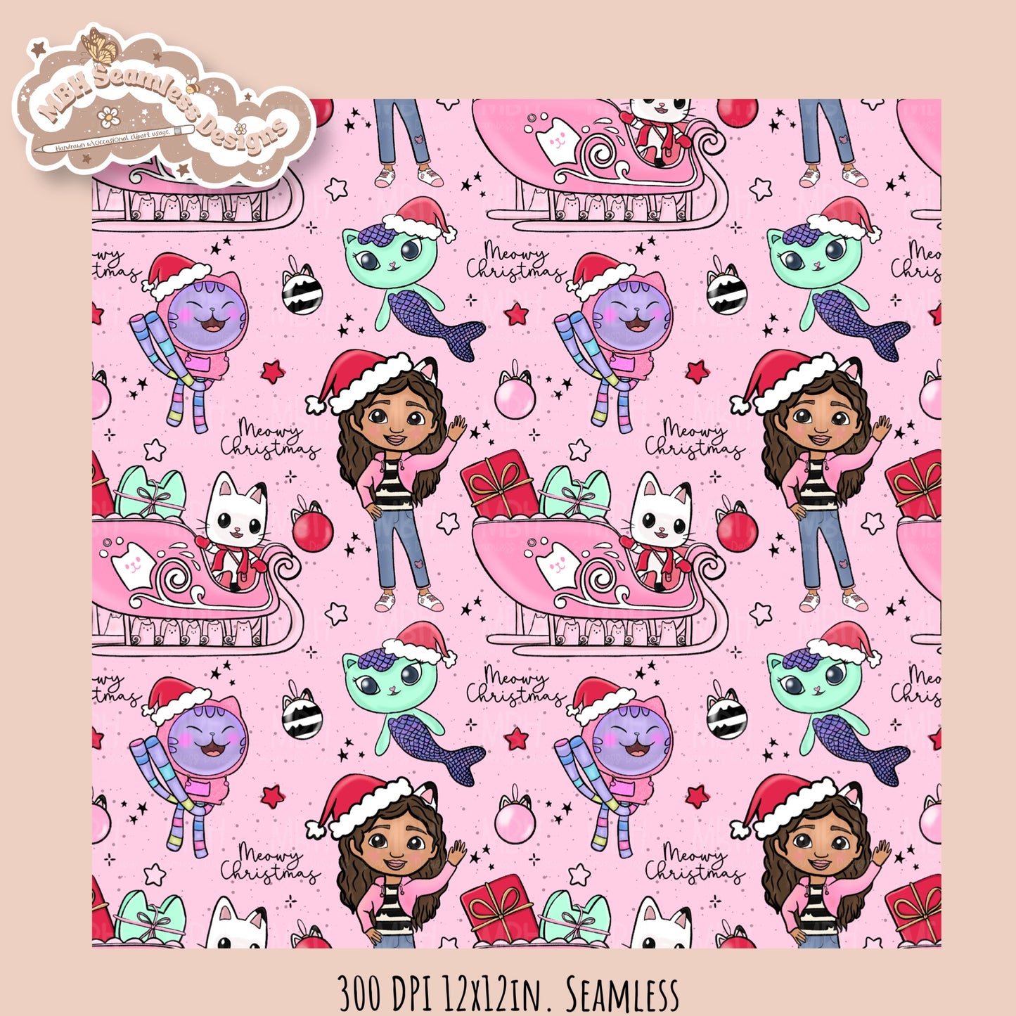 Meowy Christmas Gabby Seamless Pattern // Assorted Colorways