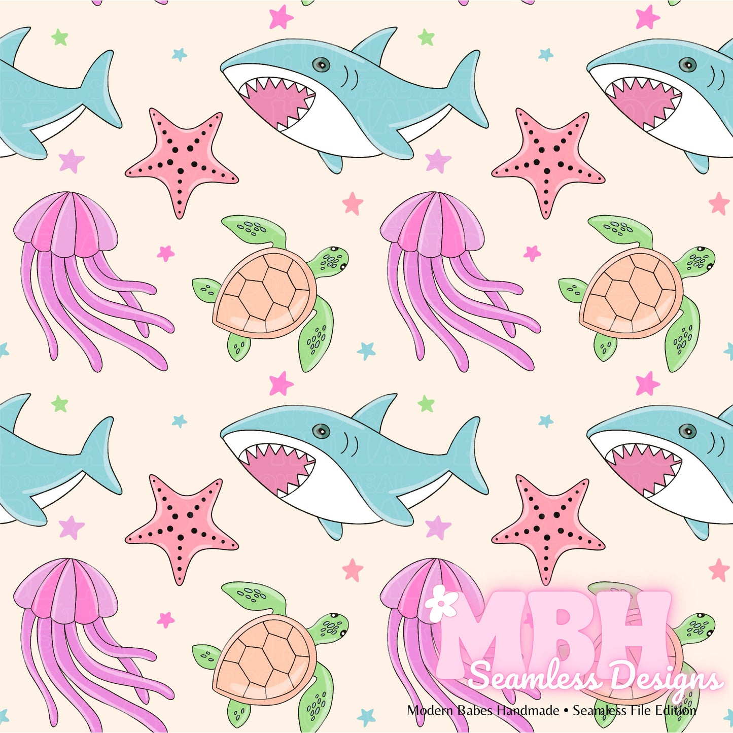 Boho Ocean Life Seamless Pattern MULTIPLE COLORWAYS