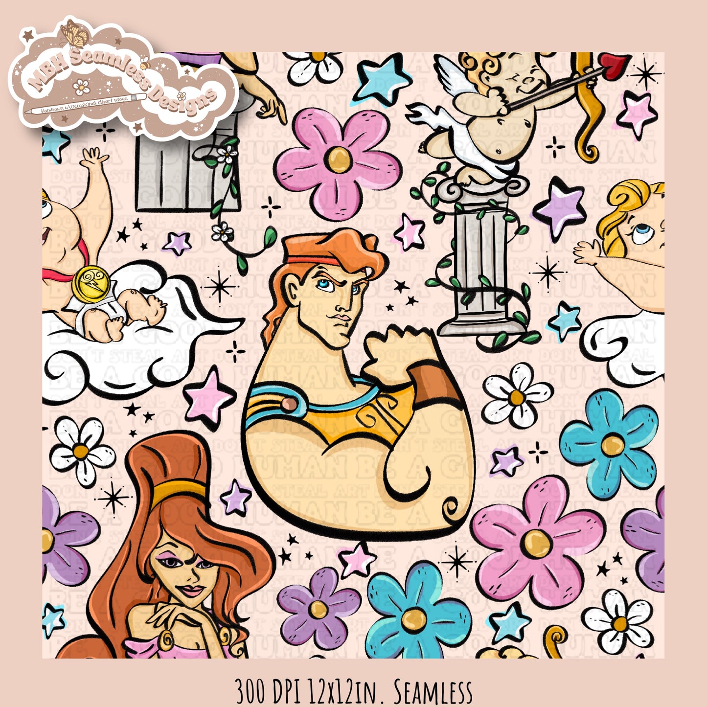 Floral Hercules Seamless Pattern & PNG Assorted Colorways