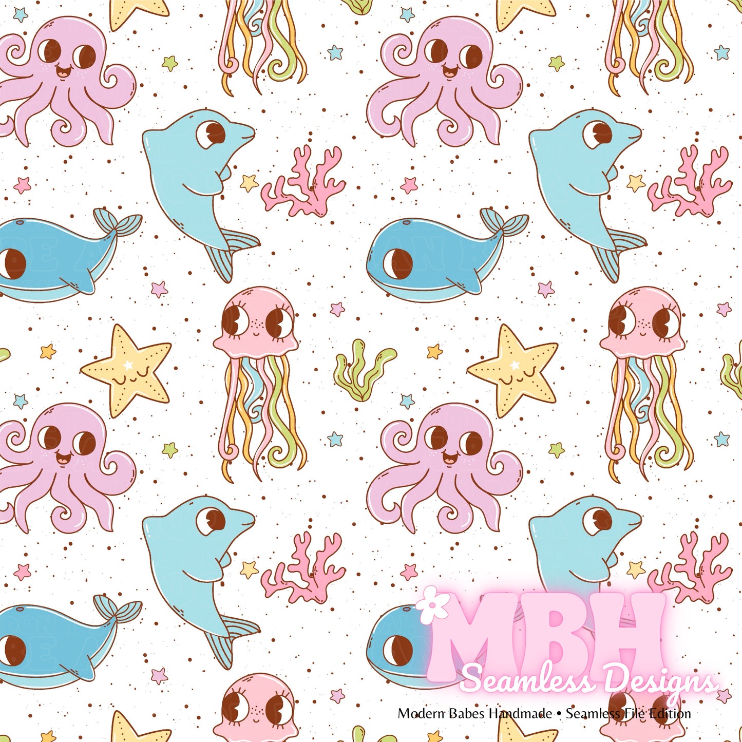 Groovy Sea Animals Seamless Pattern MULTIPLE COLORWAYS