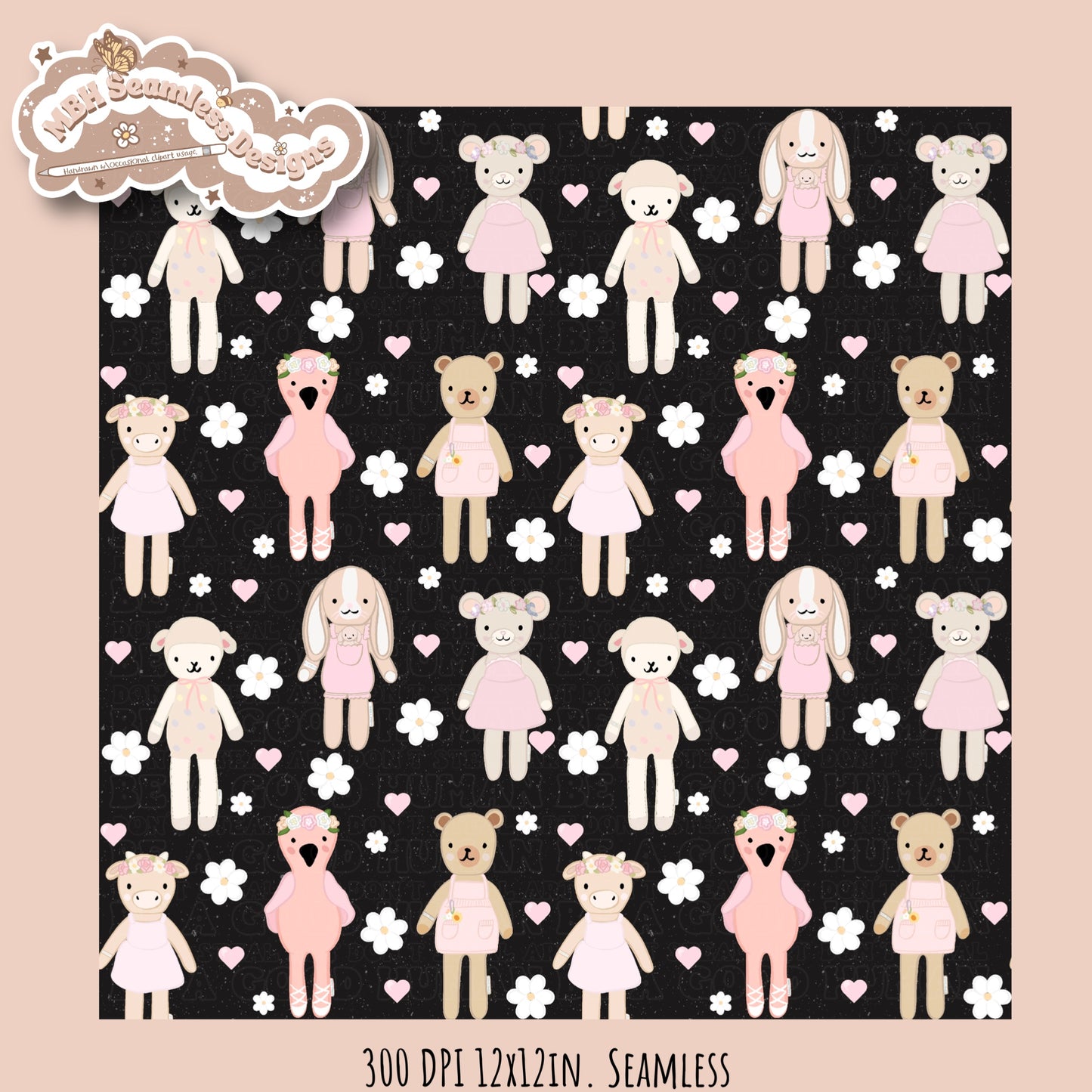 Cuddle + Kind Dolls Dainty Floral Hearts Seamless Pattern // Multiple Colorways