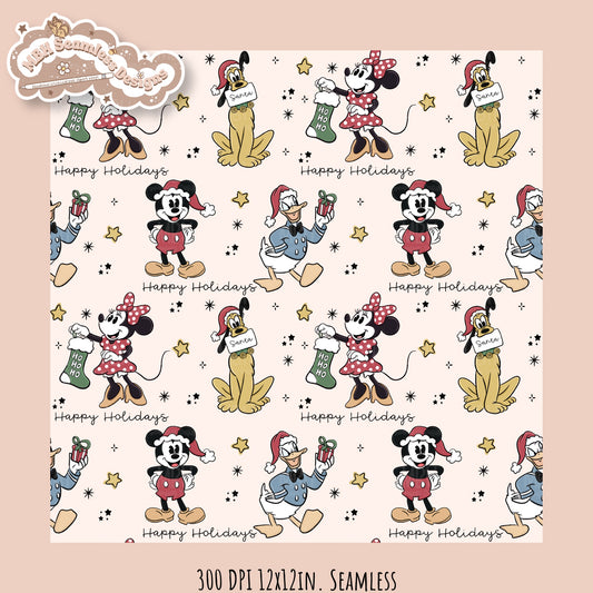 Christmas Mouse & Friends  Seamless Pattern // PNG //MULTIPLE COLORWAYS