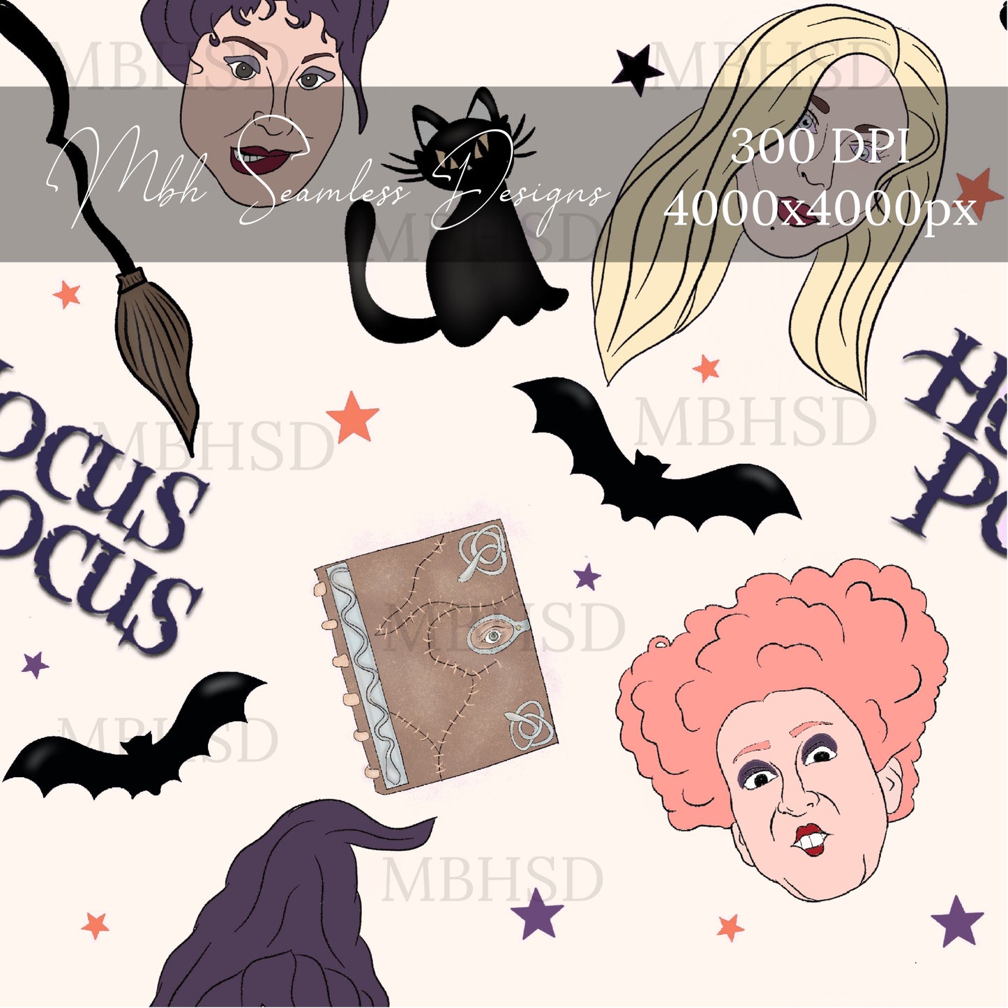 Hocus Pocus 2 Colors Seamless Pattern