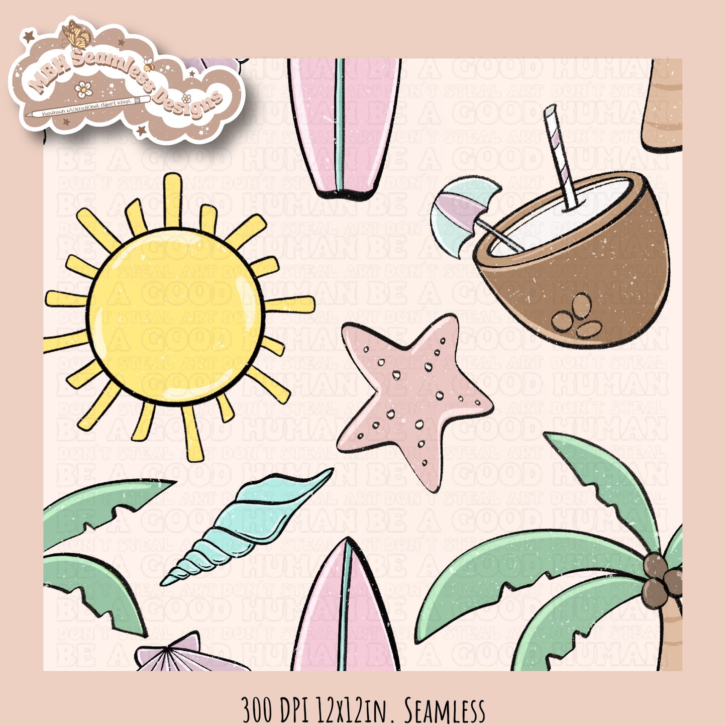 Beach Vibes Seamless Pattern • Multiple Colorways