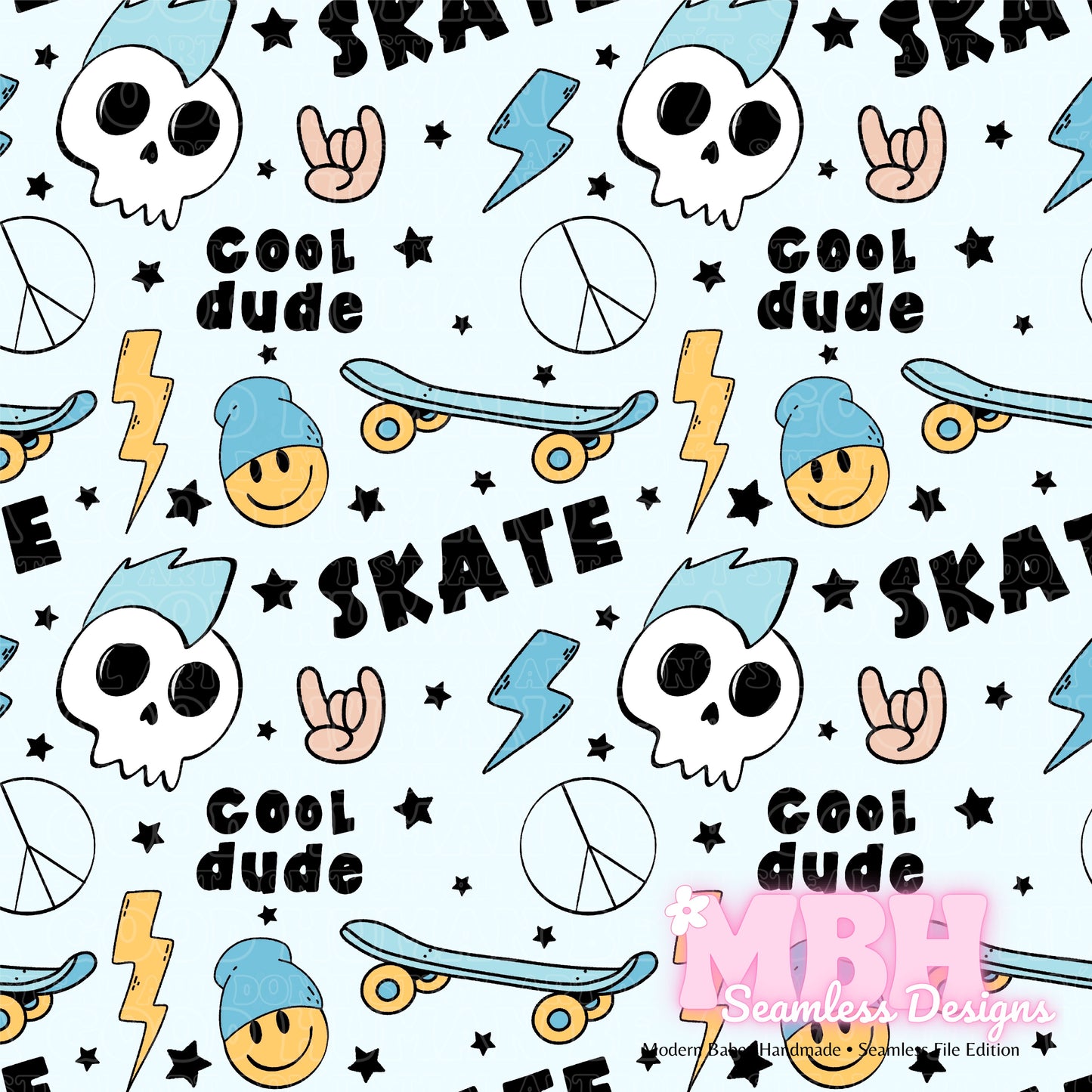 Skater Boy Cool Dude Assorted Colorways Seamless Pattern