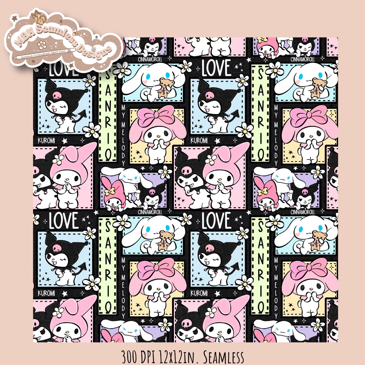 Sanrio Friends Floral Patchwork Seamless Pattern•Multiple Colorways