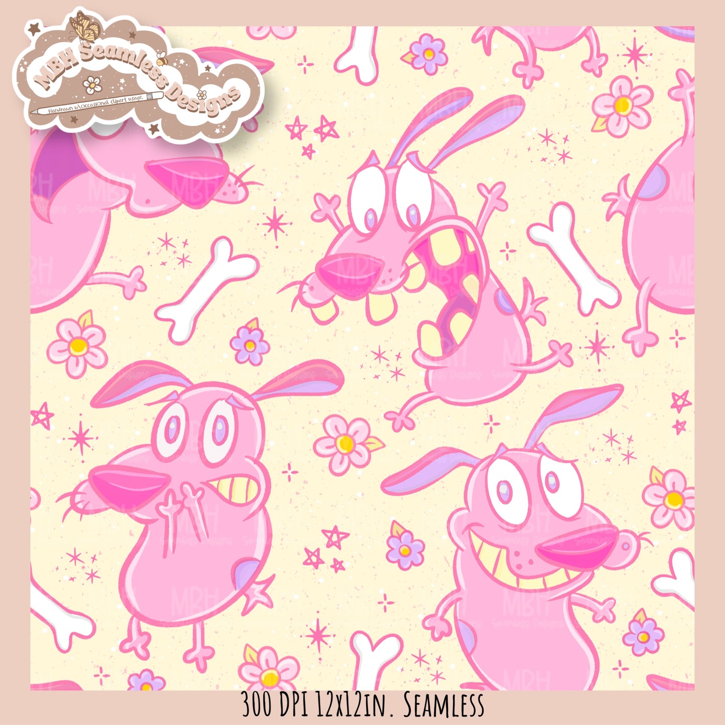 Pink Courage Dog Seamless Pattern // PNG // Assorted Colorway Options