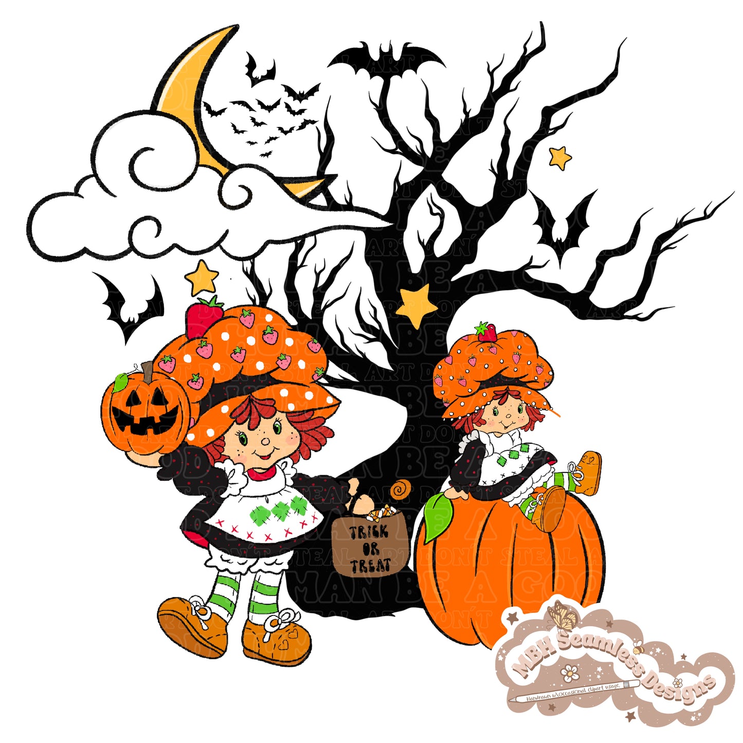 Spooky Strawberry Shortcake Seamless File MULTIPLE COLORWAYS