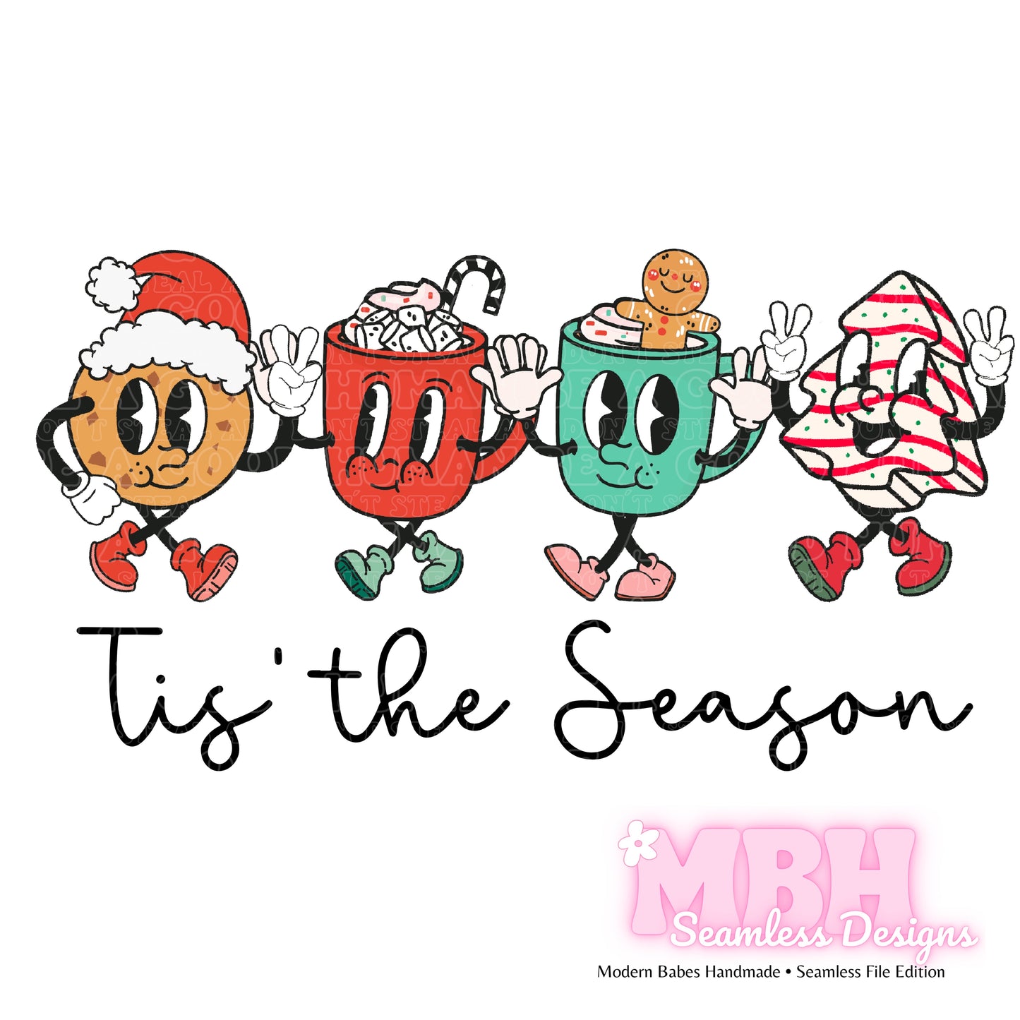 Checkered Holiday Character Treats Seamless Pattern