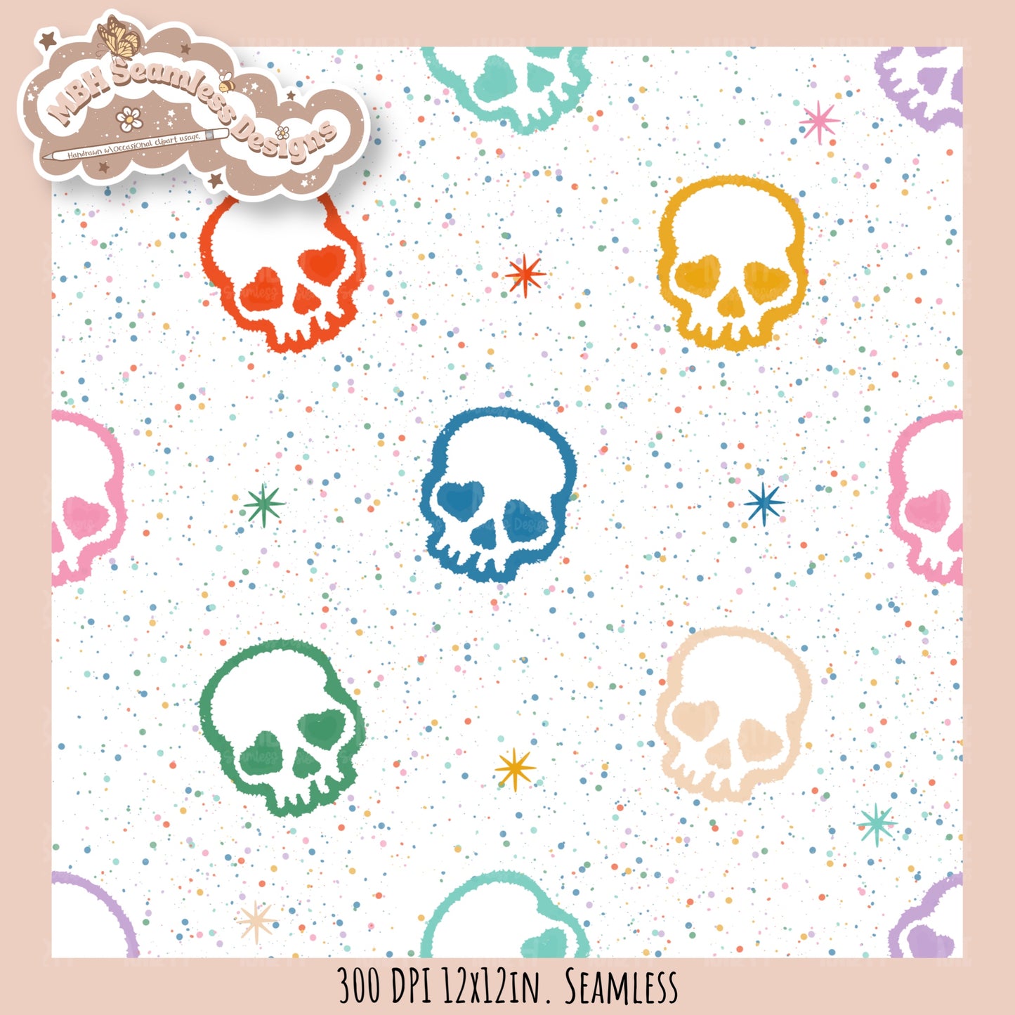 Starry Skulls Seamless Pattern // Assorted Colorway Options