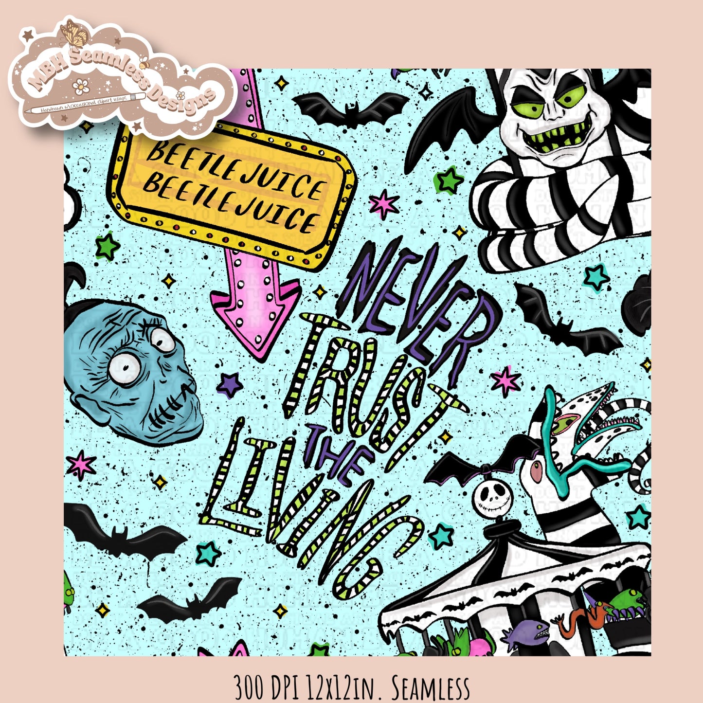 Never Trust The Living Seamless Pattern // PNG // Multiple Colorway Options