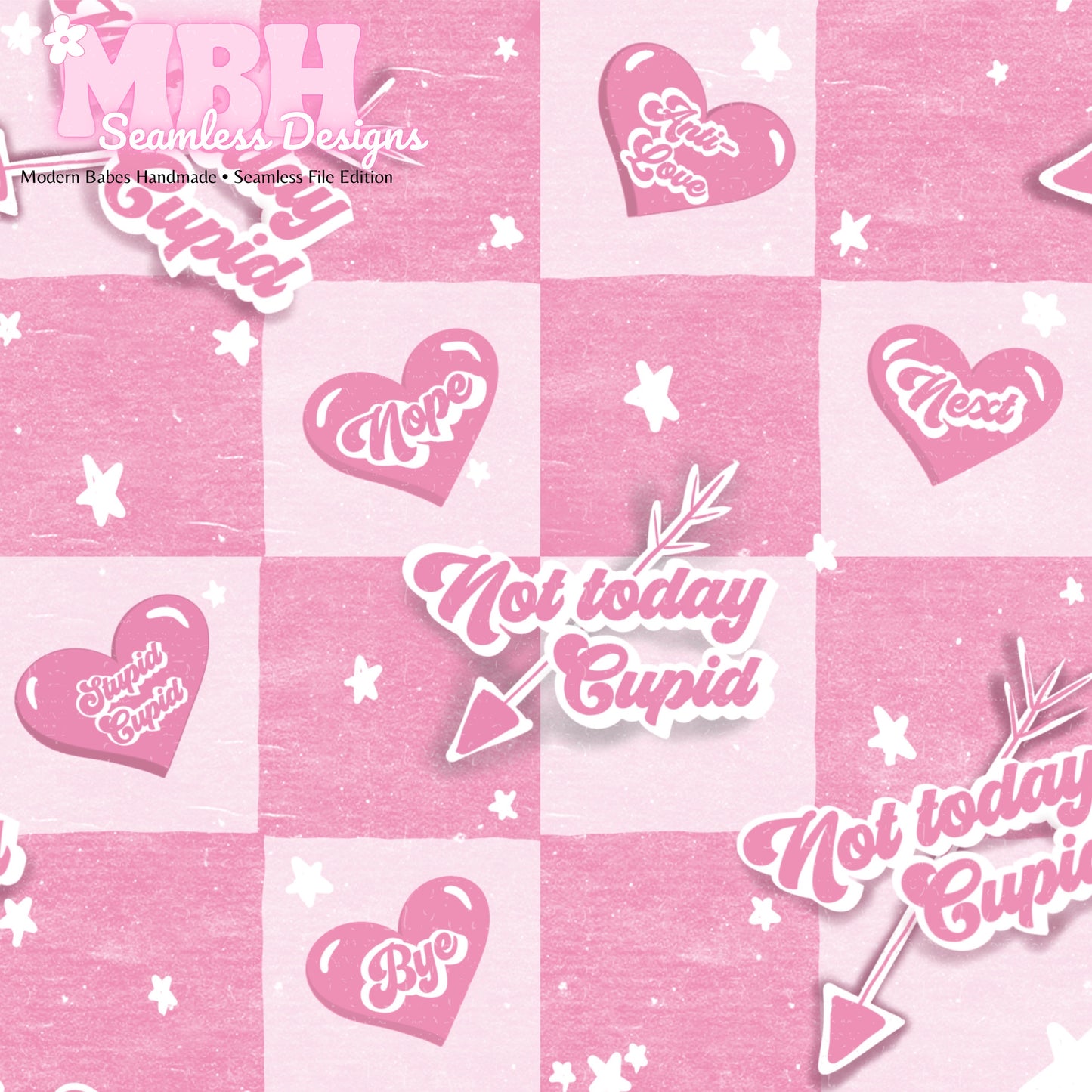 Checkered Not Today Cupid Seamless Pattern