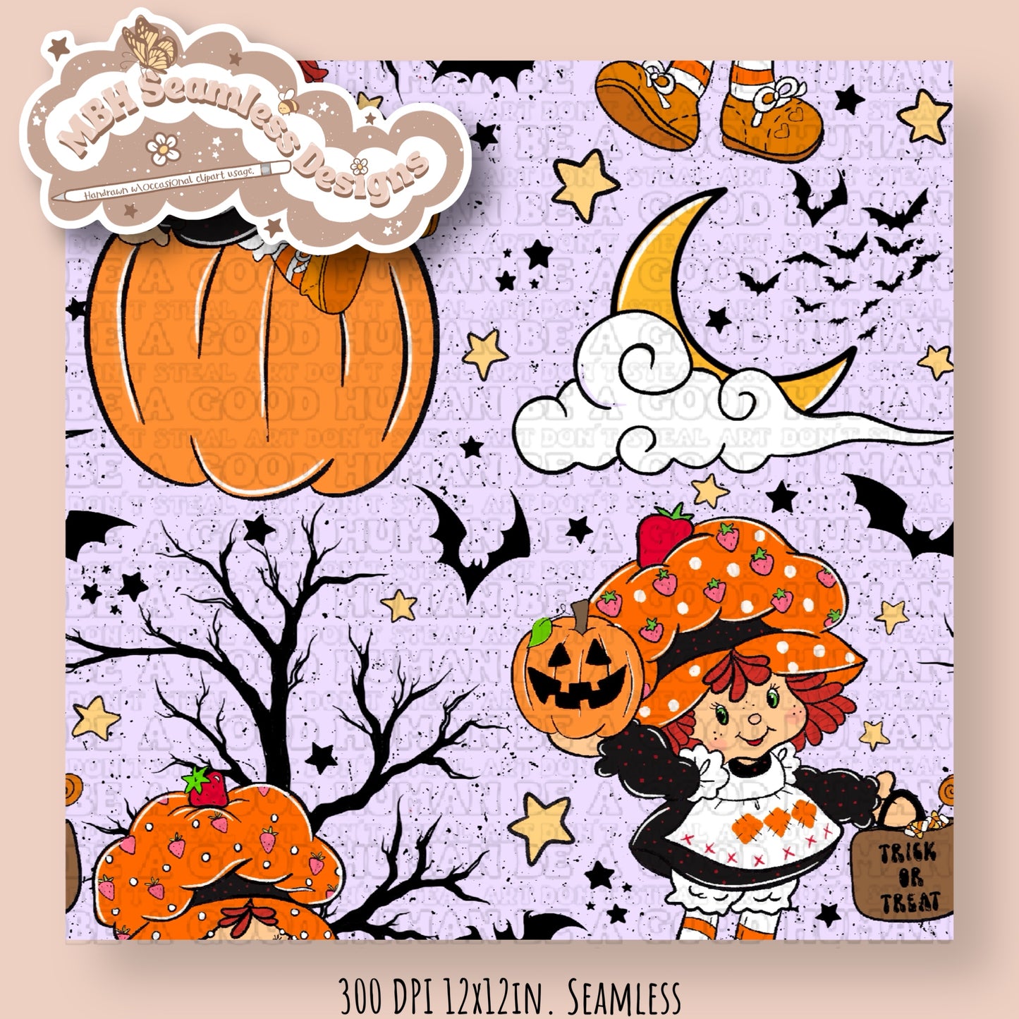 Spooky Strawberry Shortcake Seamless File MULTIPLE COLORWAYS