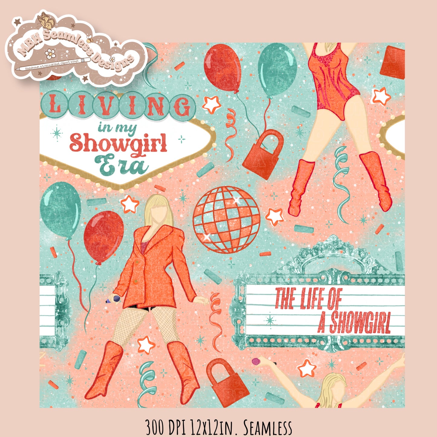 TS12 Showgirl Seamless Pattern // PNG // Assorted Colorway Options
