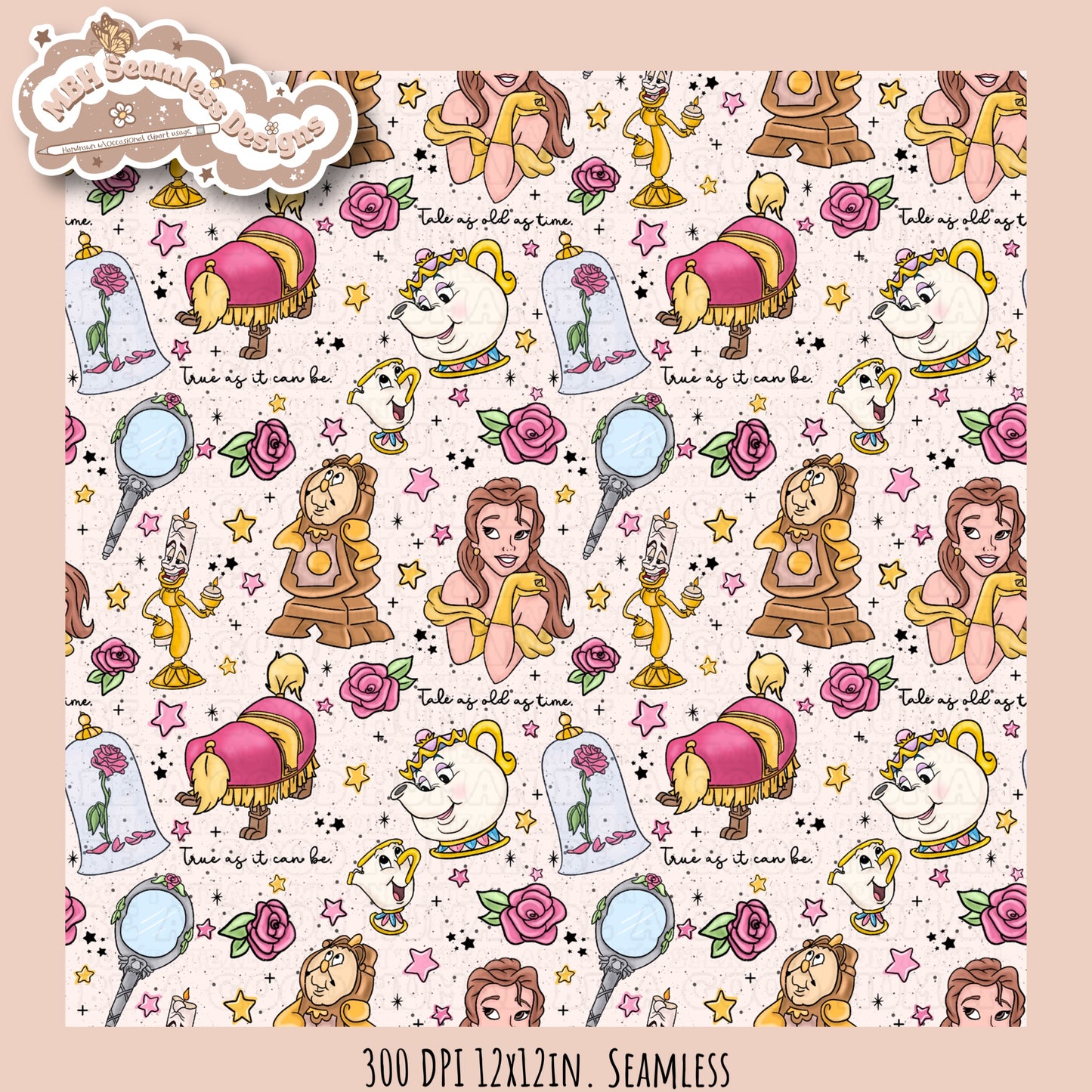 Belle and Beast Rose Floral Seamless Pattern & PNG