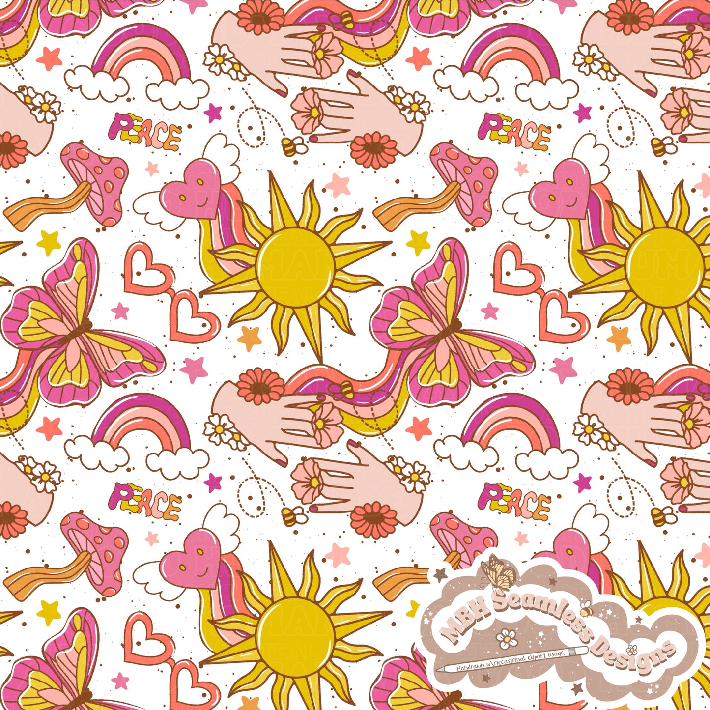 Hippie Vibes Seamless Pattern MULTIPLE COLORWAYS