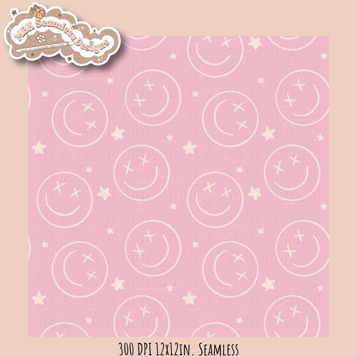 Starry Smiley Faces Seamless Pattern MULTIPLE COLORWAYS