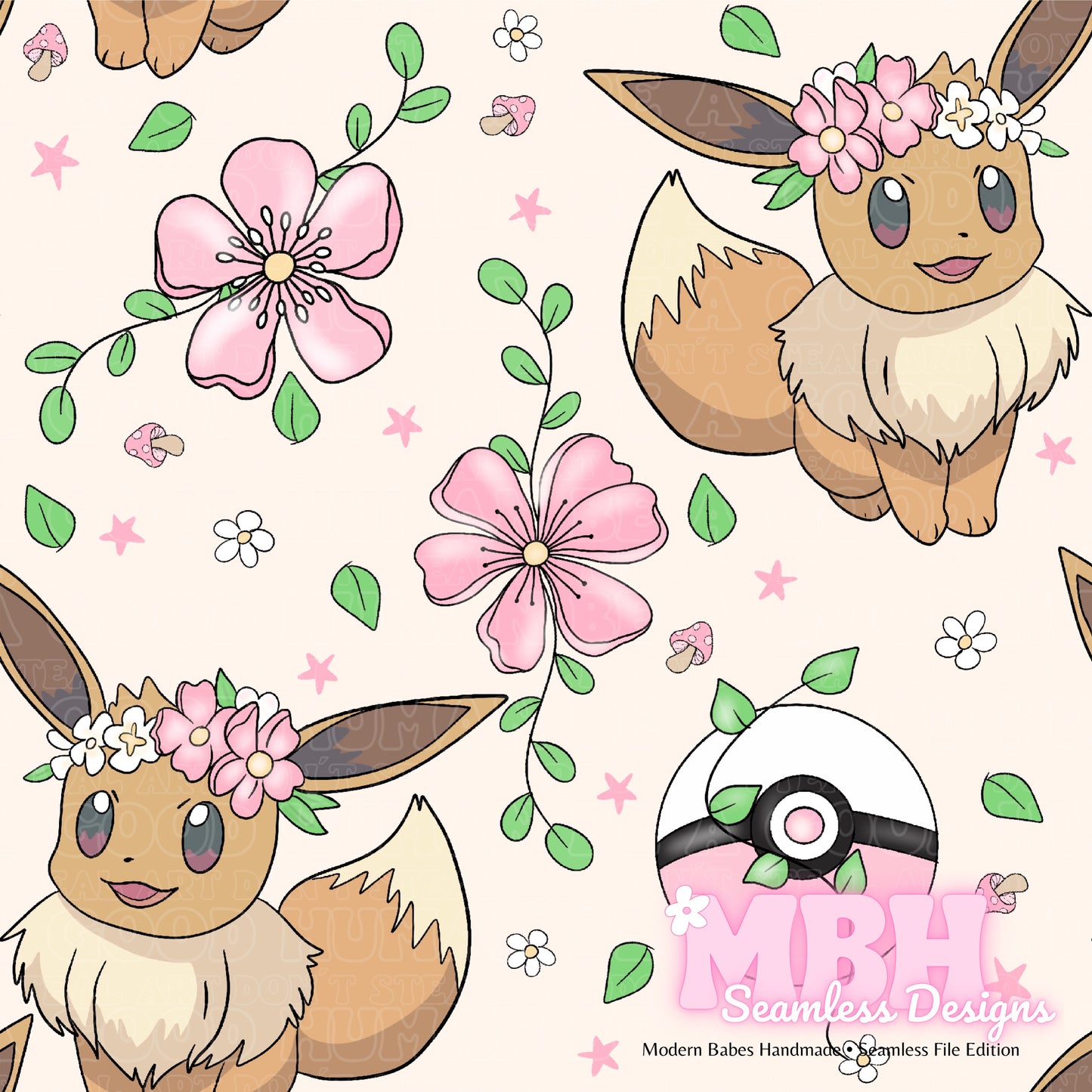 LIMITED Eevee Floral Seamless Pattern