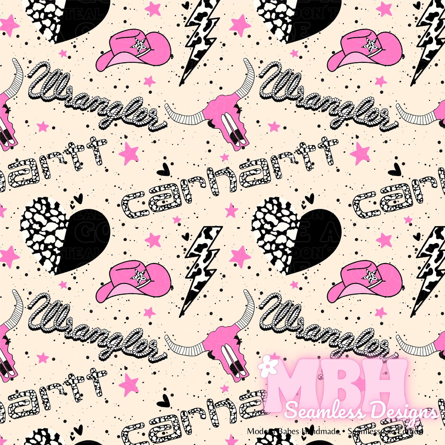 Carhartt Wrangler Cowgirl Seamless Pattern