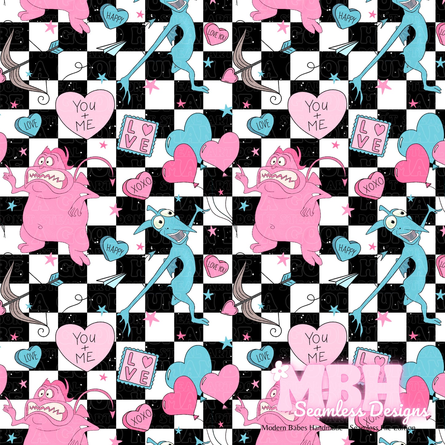 Pain & Panic Checkered Valentine Assorted Colorways Seamless Pattern