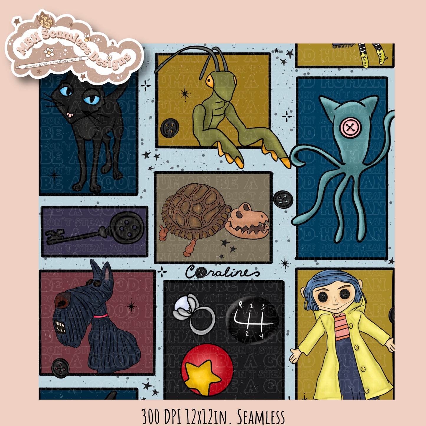 Button Eyes Patchwork Seamless Pattern Multiple Colorway Options