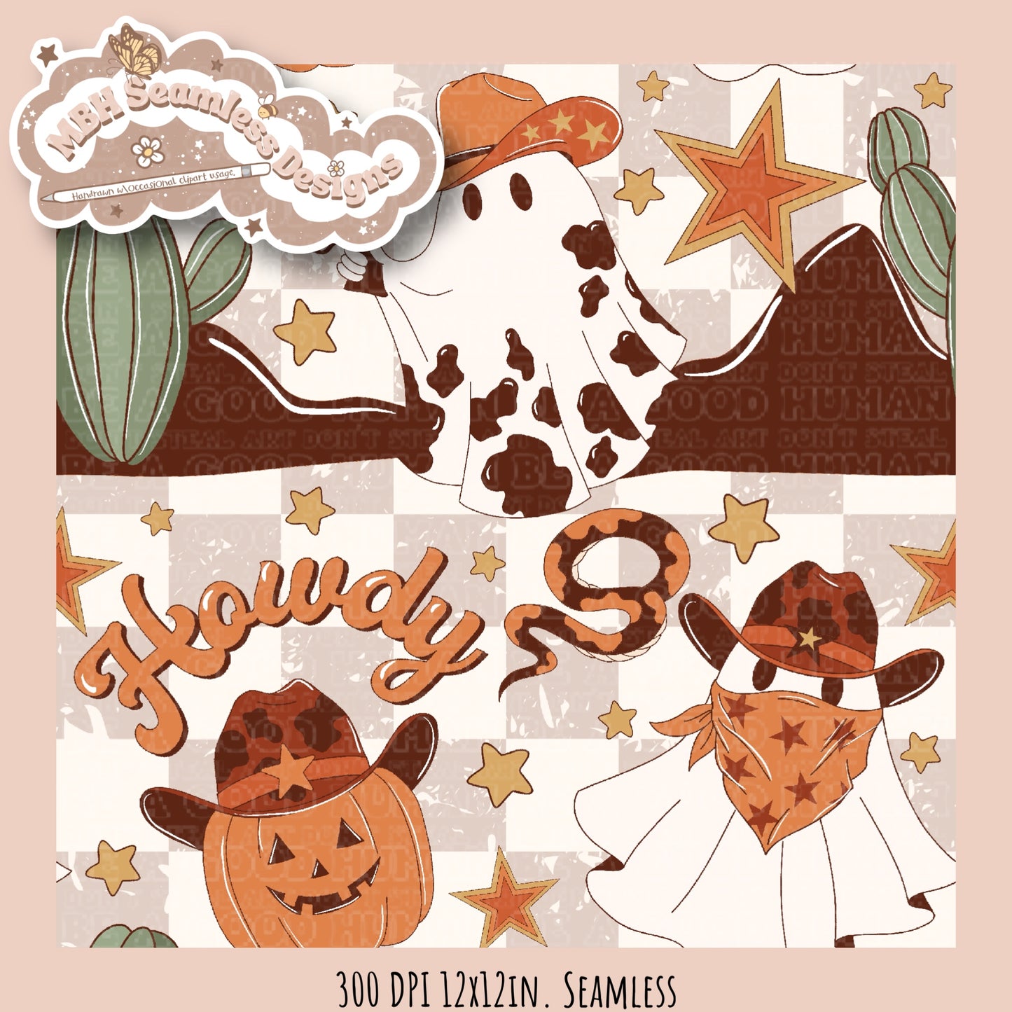 Howdy Western Ghosts Seamless Pattern MULTIPLE COLORWAYS