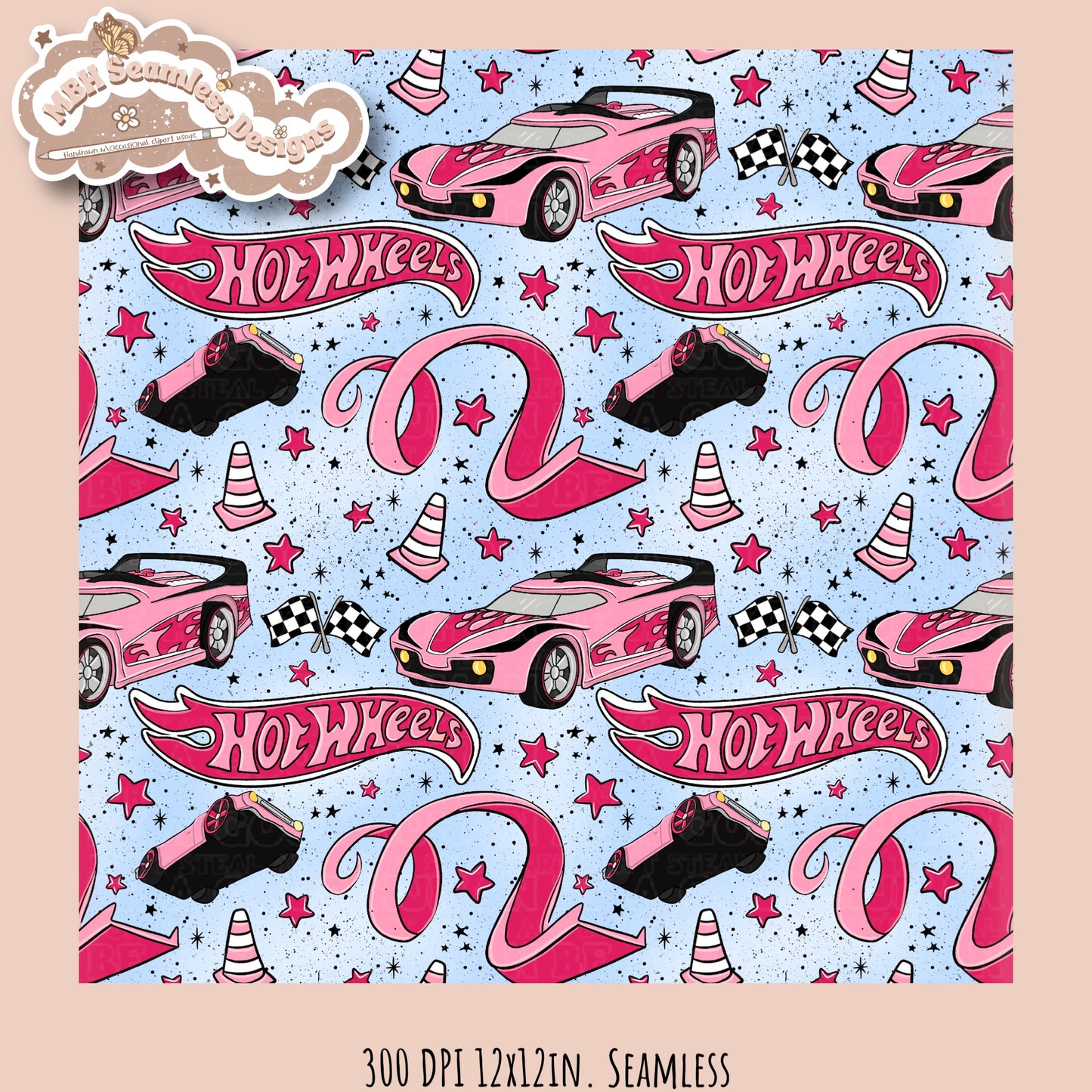 Girly Hot Wheels Seamless Pattern Multiple Colorways
