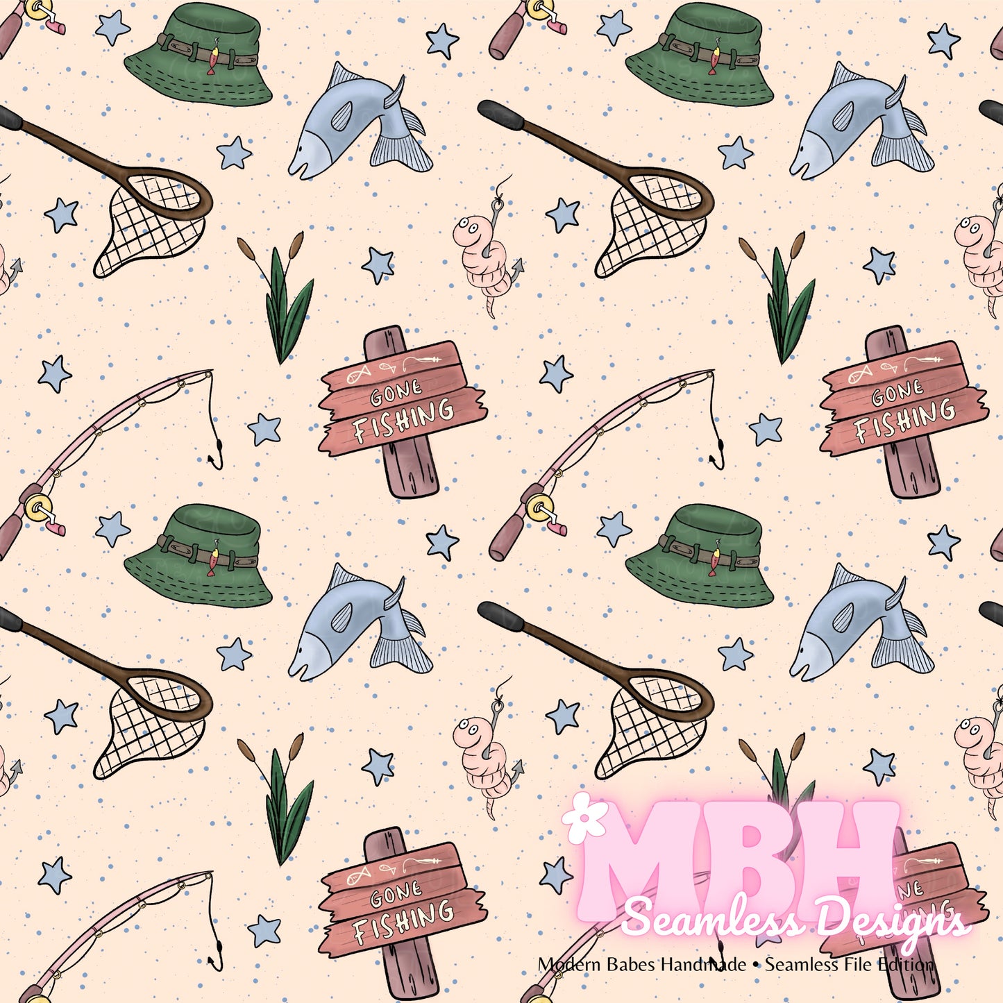 Gone Fishing Seamless Pattern MULTIPLE COLORWAYS