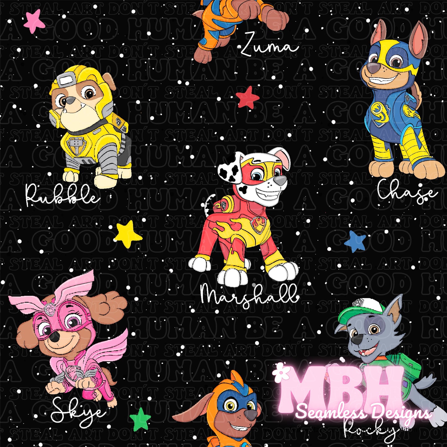 Paw Patrol Stars Spex Seamless Pattern