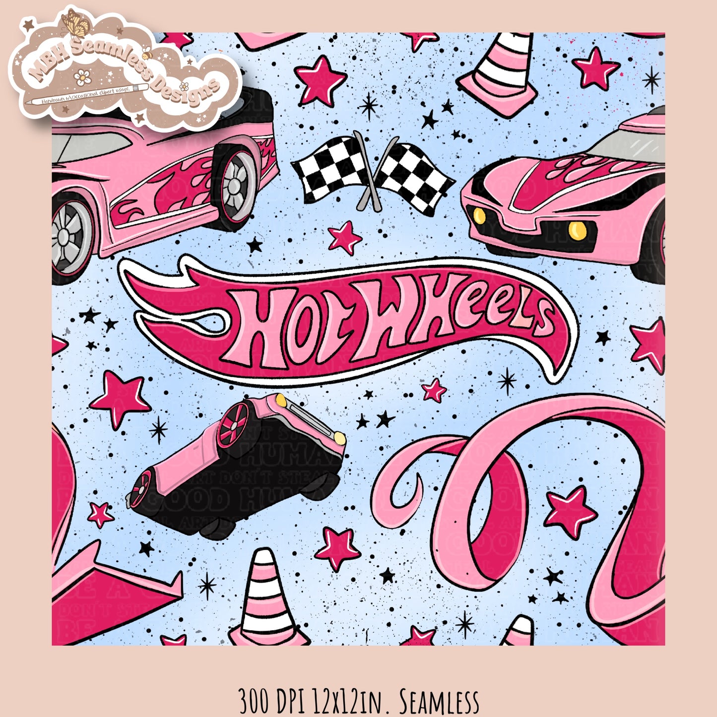Girly Hot Wheels Seamless Pattern Multiple Colorways