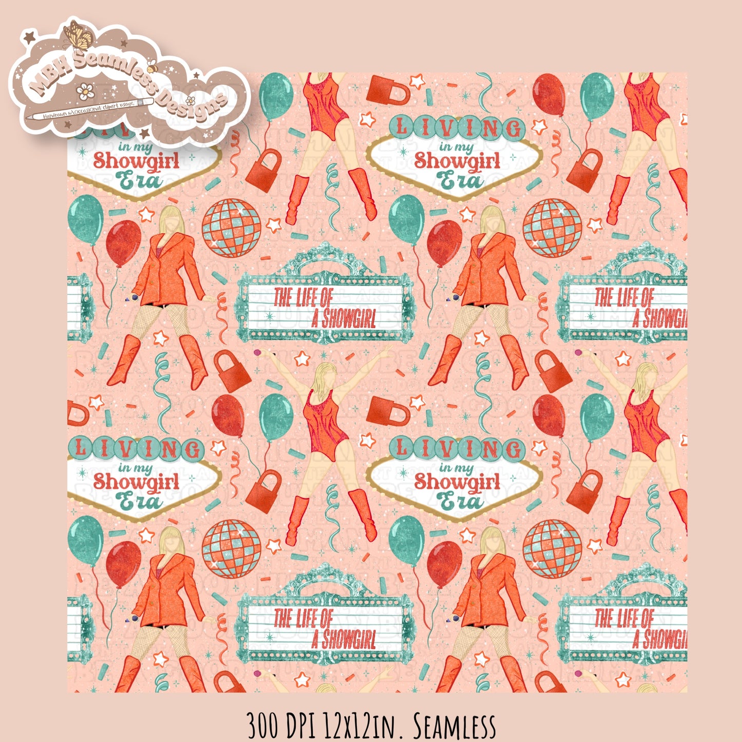 TS12 Showgirl Seamless Pattern // PNG // Assorted Colorway Options