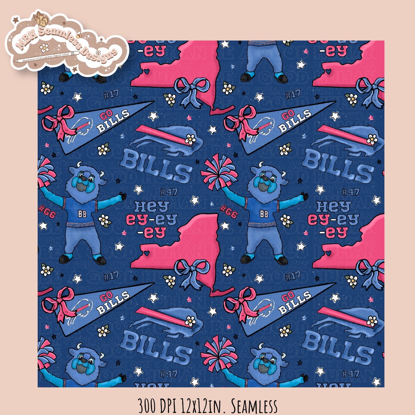 Bills x Daisies Football Seamless Pattern // Assorted Colorways