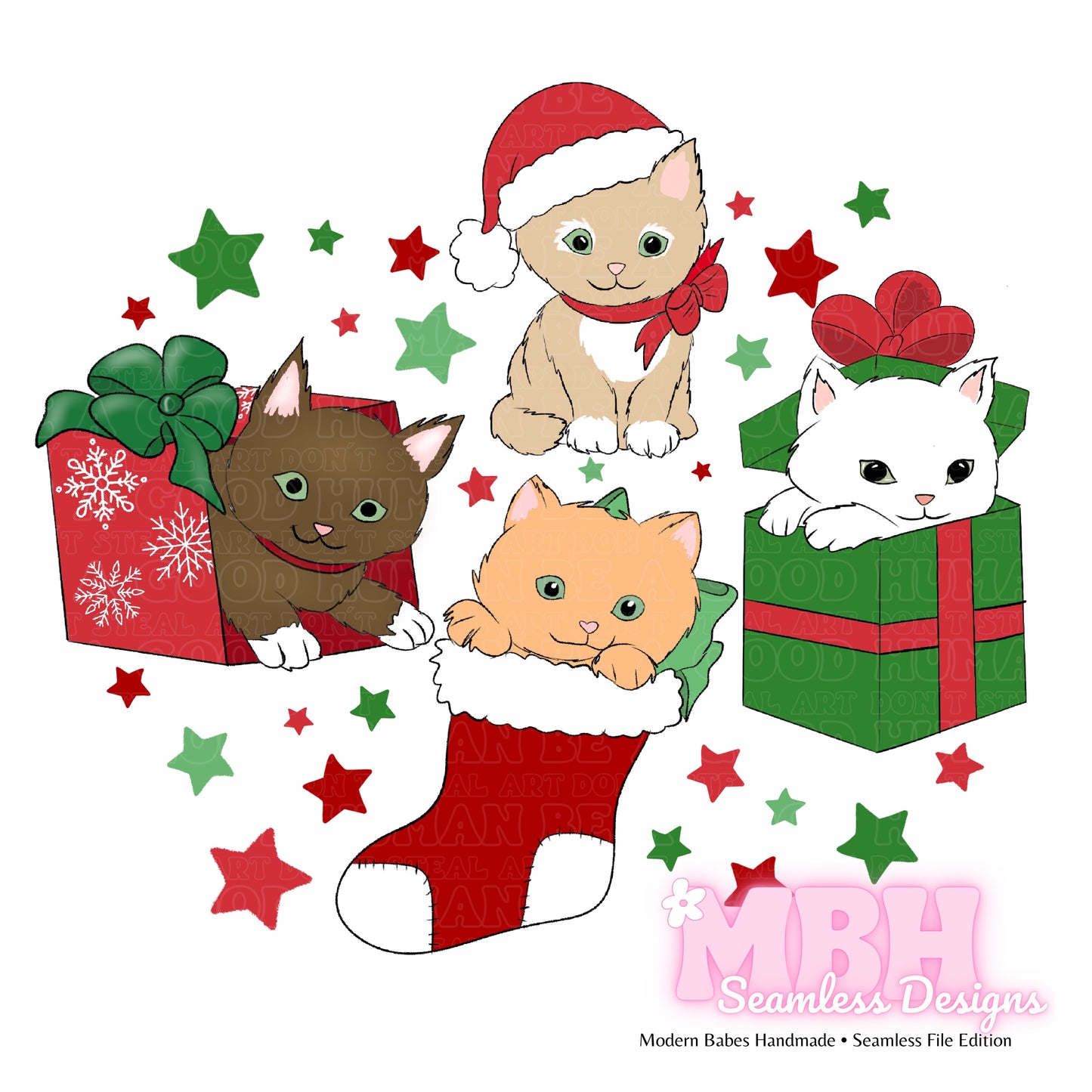 Christmas Kitties Seamless Pattern